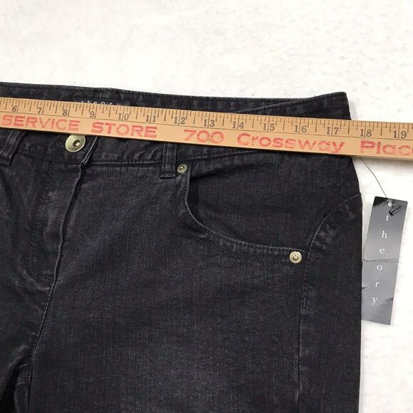 NWT THEORY Russia Black Jeans Women 12 (34x30) Skinny Taper Stretch Denim Biker - Picture 12 of 16